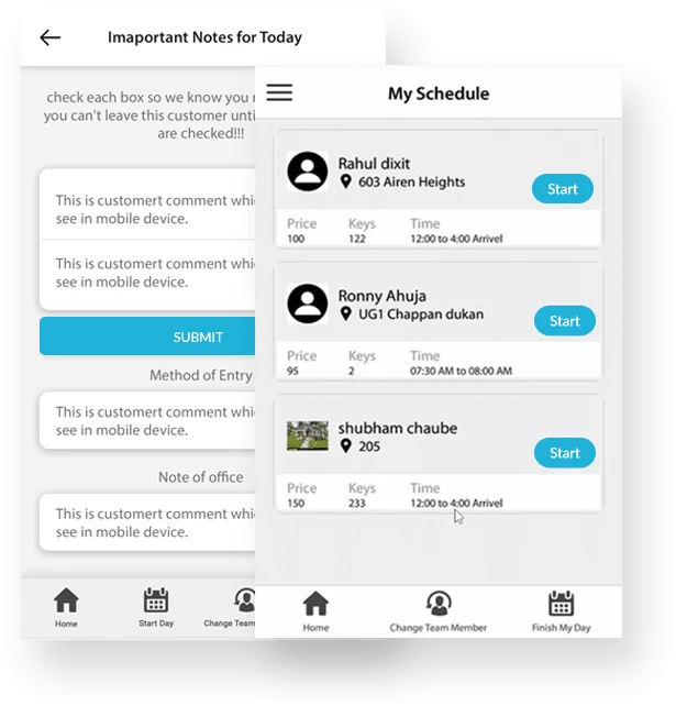 A field app displaying a customer's schedule on mobile devices.