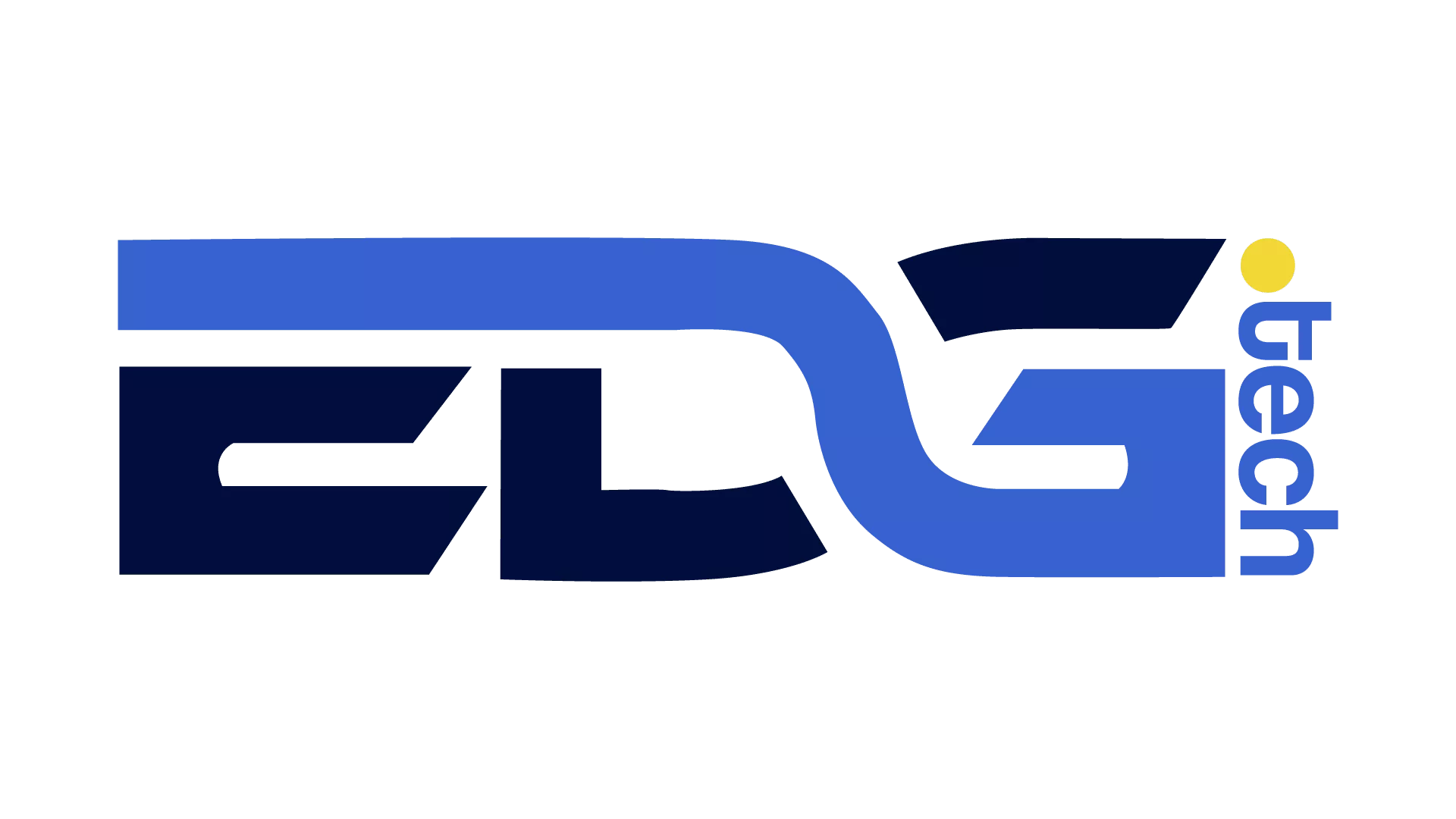 Logo featuring the letters "EDG" in bold blue and black, with the word "tech" in smaller font vertically aligned to the right, and a small yellow dot above the "G.